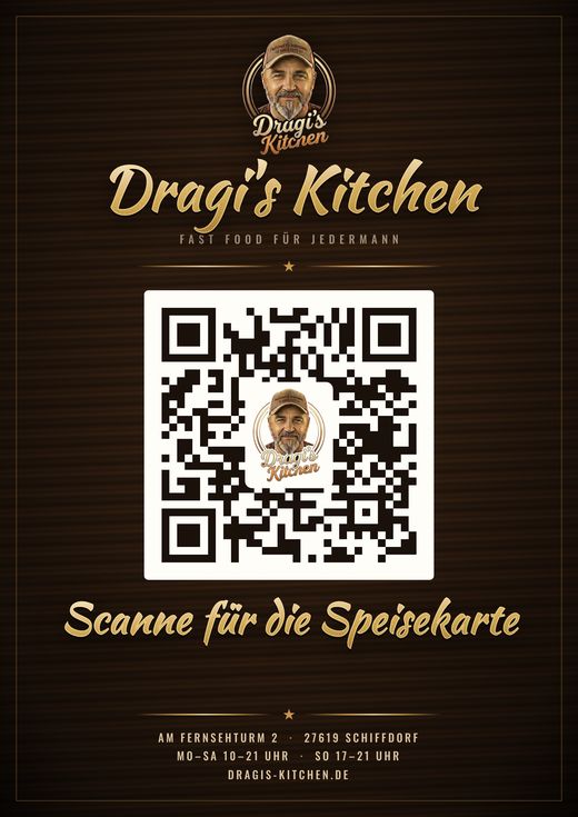 Aushang mit QR-Code, der zur Speisekarte führt